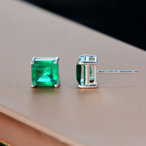 925 Sterling Silver <strong>Emerald</strong> <strong>Stud</strong> <strong>Earrings</strong> Vintage Classic Princess Cut 7mm Square Emarald <strong>Stud</strong> <strong>Earrings</strong> for Women - Product Image 3