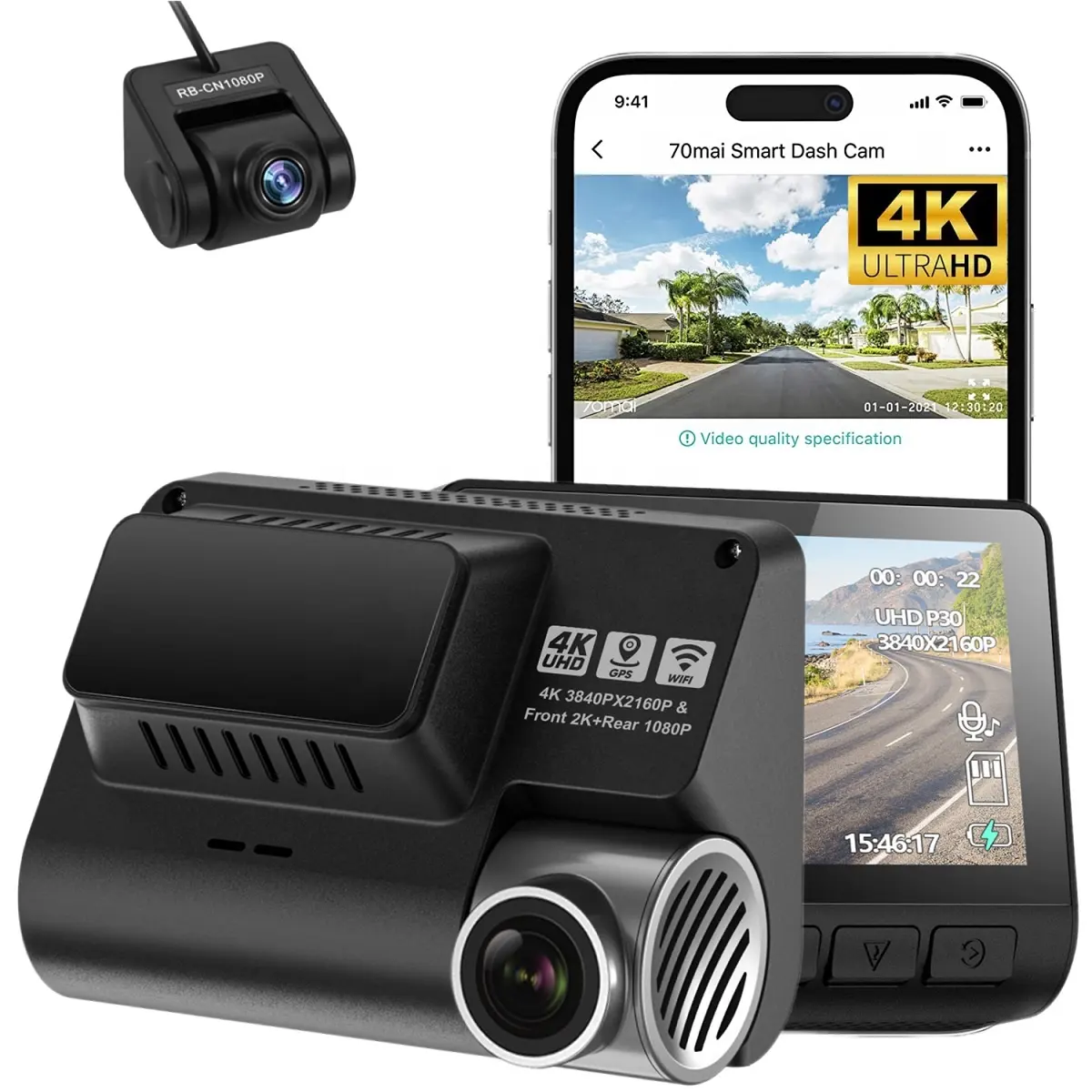High quality 4k dash cam front and rear dual lens 800S super night vision car streaming video rearview for cars car black box