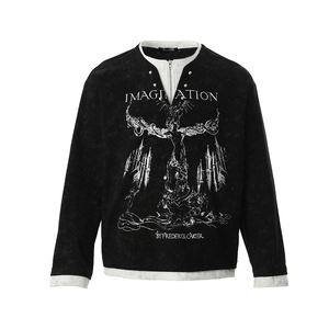 Nuova Collezione <span class=keywords><strong>Abbigliamento</strong></span> <span class=keywords><strong>Uomo</strong></span> - Stile Americano <span class=keywords><strong>Dark</strong></span> - Stampa Graffiti Trendy - T-shirt a Maniche Lunghe a Due Pezzi Connessi per <span class=keywords><strong>Uomo</strong></span> - Product Image 2