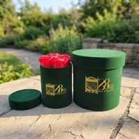Boîtes en carton de haute qualité en velours vert personnalisées pour roses éternelles, avec revêtement UV et gaufrage, boîte cadeau ronde