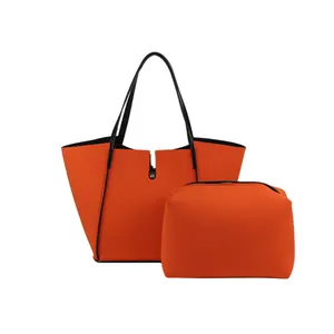 orange color neoprene material 2022 cheap handbags for women and lady use with small pouch