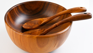 Bol en bois d'acacia massif en gros, ensemble de service pour salades avec ustensiles, <span class=keywords><strong>prix</strong></span> d'usine pour fruits, salades, décoration, bol en bois - Product Image 3