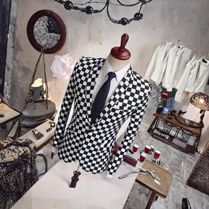 Bộ vest len kẻ caro đen trắng ôm dáng <span class=keywords><strong>2</strong></span> mảnh, phối hạt, áo khoác dáng dài, quần âu, trang phục dạ hội, size lớn, chất liệu thoáng khí - Product Image 3