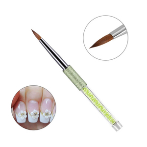 Pinceau à ongles en acrylique Kolinsky, poils ovales, manche en métal, couvercle en perle diamantée pour poudre acrylique, nail art décoratif - Product Image 4