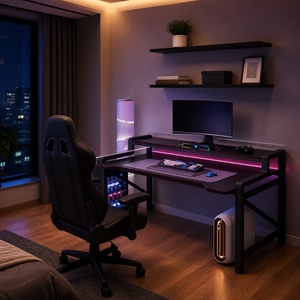 Bureau <span class=keywords><strong>d</strong></span>'<span class=keywords><strong>ordinateur</strong></span> <span class=keywords><strong>pour</strong></span> jeux vidéo, design à deux niveaux, surface texturée en fibre de carbone, structure métallique robuste, avec support <span class=keywords><strong>pour</strong></span> écran <span class=keywords><strong>pour</strong></span> les joueurs - Product Image 3