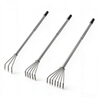 Râteau de jardin télescopique en acier inoxydable à 3/5/7 dents, manche métallique, 312g/359g/408g, outil de jardinage pour désherber et ameublir la terre, plage