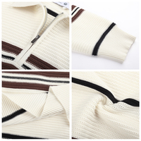Pull en maille à manches longues pour homme en gros personnalisé pour l'hiver Pull en maille à col polo à fermeture éclair rayé pour homme