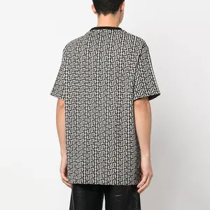 Kurzarm 100% Baumwolle OEM benutzer definierte Mode Baumwolle übergroße T-Shirt Männer über geometrische Druck T-Shirt mit Roll kragen