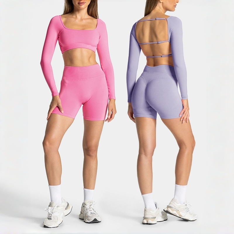 Customized Adjustable Backless Long-sleeved Yoga Wear Top Slimming Sports Outdoor Sports Yoga Women's Fitness Suit
