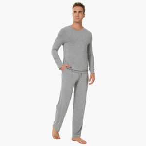 ชุดนอนผู้ชายผ้าไผ่นุ่ม แขนยาว กางเกงขายาว ชุดนอน 2 ชิ้น ชุดนอนลำลองสำหรับผู้ชาย - Product Image 1