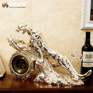 Bureau Maison Décoration Animal Léopard Horloge Panthère Statue Or Résine Guépard Sculpture - Product Image 5
