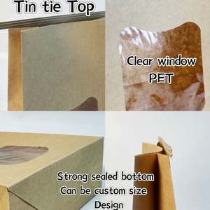 Sacs en papier kraft marron personnalisés avec fenêtre transparente, étanches, de qualité alimentaire, avec fermeture à lien métallique, fabriqués sur mesure en usine - Product Image 5