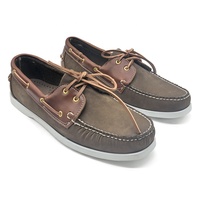 Chaussures bateau confortables et légères en cuir de vachette nubuck marron foncé, faites à la main, respirantes, avec semelle EVA, style barefoot, montantes, pour la marche.