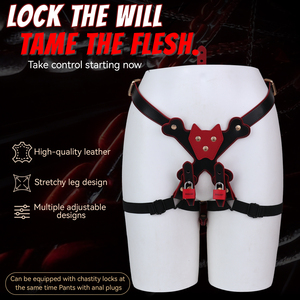 Harnais de chasteté triangulaire verrouillable avec verrouillage du pénis, bondage du pénis masculin, jeu BDSM, chasteté en cuir, peut être associé à un plug anal. - Product Image 2
