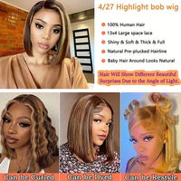 Perruque Courte Bob Sans Colle en Dentelle Frontale P4/27 Couleur Piano Cheveux Humains 13x4 HD Lace Front pour Femmes Noires – Vente en Gros