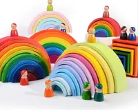 Brinquedos de madeira montessori, brinquedos educativos, caixa de cores criativa, pedra, miçangas, cor, construção, arco-íris, brinquedos WBC005-More