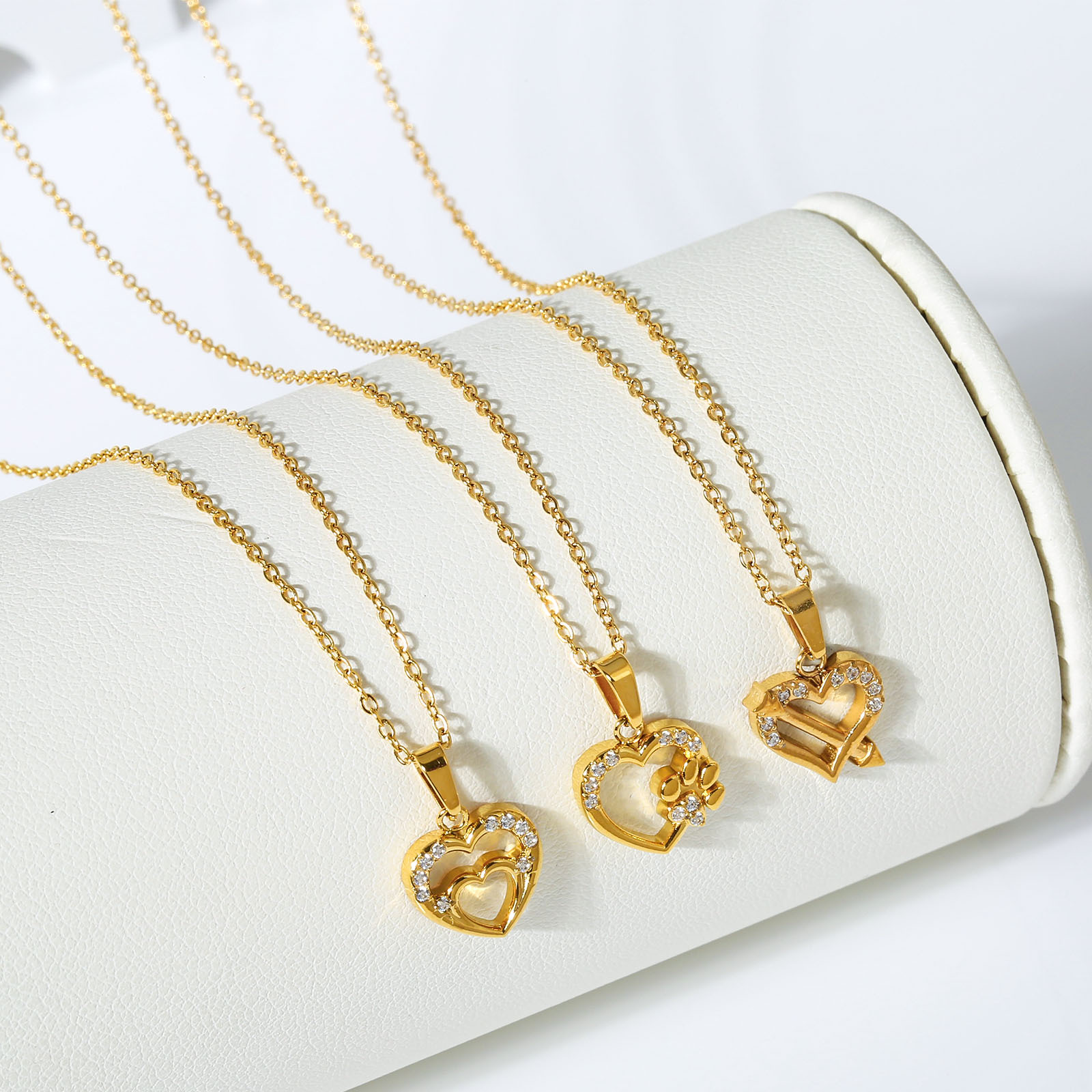 Cute Dainty Design Stainless Steel 18k Gold Plated Crystal Zircon