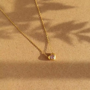 Custom Jewelry 18K Gold Plated Love Heart Pink Zirconia Pendant Dainty Necklace Stainless Steel Jewelry Wholesale - Product Image 6