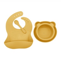 Ensemble cadeau nouveau-né sans BPA en silicone avec bol, bavoirs, cuillère et assiette antidérapante pour bébé, vaisselle pour tout-petits sans BPA
