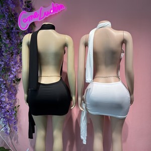 Abito Sexy da Donna, Vestito Aderente con Schiena Scoperta <span class=keywords><strong>e</strong></span> Patchwork, Mini Abito Elegante <span class=keywords><strong>Nero</strong></span> per Club <span class=keywords><strong>e</strong></span> Feste Estive - Product Image 2
