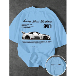 <span class=keywords><strong>Camiseta</strong></span> de Verano para Hombre con Temática de Carreras, con Elementos Deportivos, Estilo Juvenil, Cuello Redondo, Suave, 100% Algodón - Product Image 6