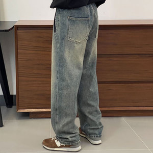 Jeans larghi da uomo di alta qualità Vintage Jeans personalizzati a vita media nuovo stile dritto per <span class=keywords><strong>Y2K</strong></span> Streetwear <span class=keywords><strong>pantaloni</strong></span> in Denim larghi - Product Image 1