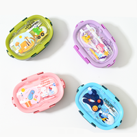 Contenedor de comida para niños escolares, fiambrera Bento de plástico para niños con tenedor y cuchara, 3 compartimentos, 1200ML