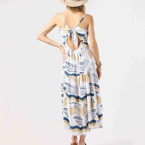 Nuevo Vestido Largo con Estampado Playero, Cuello Cuadrado, Diseño Elegante sin Espalda, con Lazos, Personalizable, 100% Rayón, Vestido Maxi - Product Image 4