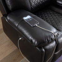 Sofá Reclinable Moderno con Luces LED Cuadradas, Altavoz Bluetooth y Tapicería de Cuero Ecológico para Apartamento, Hotel o Villa