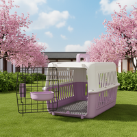 Cage de transport pliable en fil de fer solide pour animaux de compagnie avec poignée supérieure et gamelles intégrées pour nourriture/eau, idéale pour le transport vétérinaire et aéroportuaire