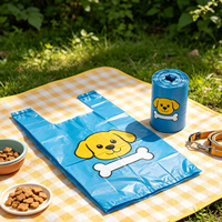 Sacs en plastique jetables type T-shirt, motif os de chien de dessin animé bleu, pour l'emballage de marchandises de stand de papeterie artisanale