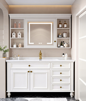 Ensemble de meubles de salle de bain en chêne de style américain, avec lavabo intégré en céramique, meuble-lavabo en bois massif avec vasque