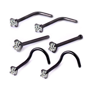 Stainless Steel Zircon Ear Cartilage Studs Black <b>Titanium</b> Nose <b>Rings</b> Prong Setting Heart Shape Gift Jewelry - Product Image 1