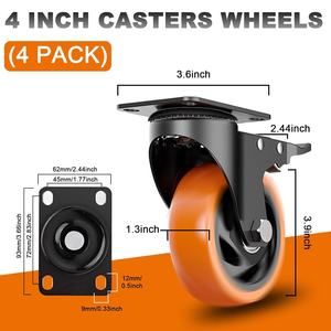 4-Zoll-Hochleistungs-Lenkrollen mit Fests tell bremse Polyurethan (PU) Industrie räder 90a Härte gewindes chutz - Product Image 5