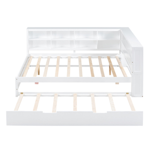 Modern Solid Wood Full Size DayBed with Twin Size Trundle Storage Shelf and USB Charging Ports White Bedroom - Product Image 6