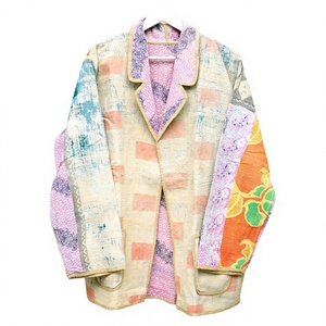 Chaqueta Blazer de Punto Ecológica con Parches Vintage para Mujer, Reversible, con Cuello Camisero, para Otoño - Product Image 1