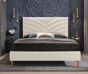 Mobili per la casa King Size velluto crema tessuto imbottito ragazza doppio materasso letto con <span class=keywords><strong>gambe</strong></span> in legno massiccio - Product Image 1