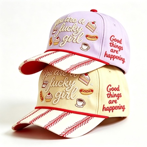 <span class=keywords><strong>Gorra</strong></span> de Béisbol Lucky Girl Personalizada, 100% Algodón, Bordado Estético, Visera con Rayas, <span class=keywords><strong>Gorra</strong></span> de 6 Paneles - Product Image 1