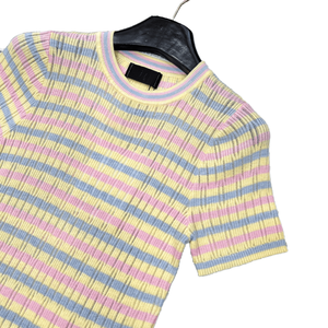 Nouveau haut côtelé à col rond pour femme 2026 avec rayures pastel, manches courtes, tenue décontractée - Product Image 5