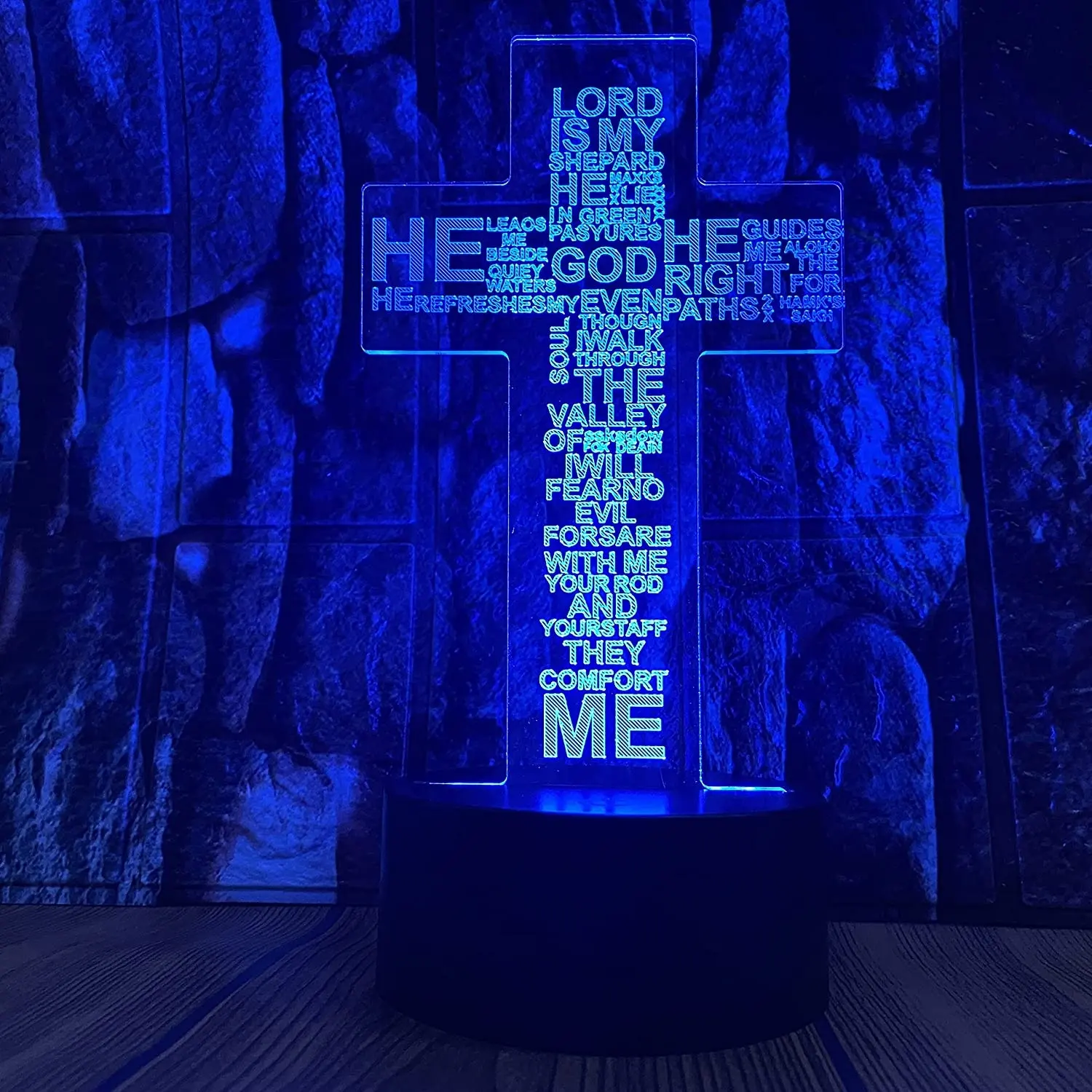 Jesus Cross 3D Nachtlampje, Christus Optische Illusie Lichten 16 Kleuren Veranderen Met Afstandsbediening, de Heer Bureau Lampen Kamer Home D