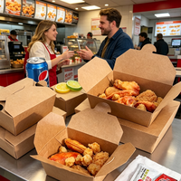 Boîtes d'emballage personnalisées en papier rigide gaufré biodégradable pour plats à emporter, corndogs, poulet frit, frites, hot-dogs, restauration rapide