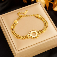 Pulsera de Cadena Redonda de Acero de Titanio con Diseño de Nicho de Moda Europea y Americana, con Estampado de Sol