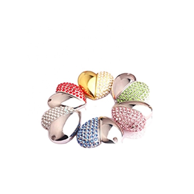 Jewelry Heart Shape USB 2.0 Flash Drive for Girls Pen Drive Diamond Necklace Memory Stick Cute Thumb Drive Pendant