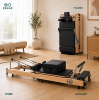 Reformer Pilates Kayu Oak Lipat Profesional Ramah Lingkungan Hemat Tempat Multifungsi Portabel Dapat Disesuaikan untuk Rumah dan Studio