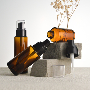 Hot Amber <strong>Glass</strong> Pump <strong>Bottles</strong> Flat Shoulder Refillable Spray <strong>Bottle</strong> for Serum Essential Oil Perfume Lotion <strong>30ml</strong> 40ml 60ml - Product Image 5