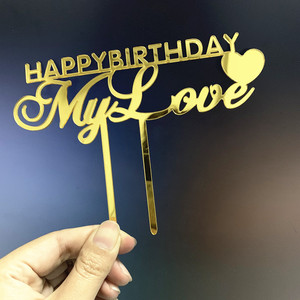 Argent Rose Or Couleur Joyeux Anniversaire Mon Amour Gâteau Topper Acrylique Gâteau Décoration Topper pour la Saint Valentin - Product Image 3