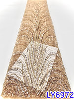 Tissu en dentelle brodée perlée marron de luxe NI.AI de haute qualité, dentelle en filet à sequins élégante pour robe de mariée et décoration intérieure LY6972