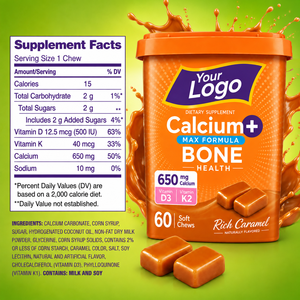 Nouvelle Génération Soutien Osseux Adulte Soin Articulaire Faible en Sucre Sans Gluten Calcium Vitamine D Saveur Caramel Friandises Tendres - Product Image 3