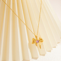 Collar de Acero Inoxidable Chapado en Oro de 18K Resistente al Agua SUMMLY, con Colgante de Corazón Rosa con Circonitas, Joyería Delicada para Mujer, Regalo para Uso Diario o Citas