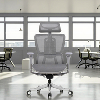 Fauteuil de Direction Moderne à Dossier Haut, Pivotant, Confortable, avec Support Lombaire, en Maille et PU, Appuie-tête Réglable, Accoudoirs 3D, 4 Positions, pour Bureau